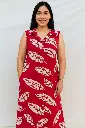 Pink Sleeveless, Button -Down Maxi Dress With White Leaf Print