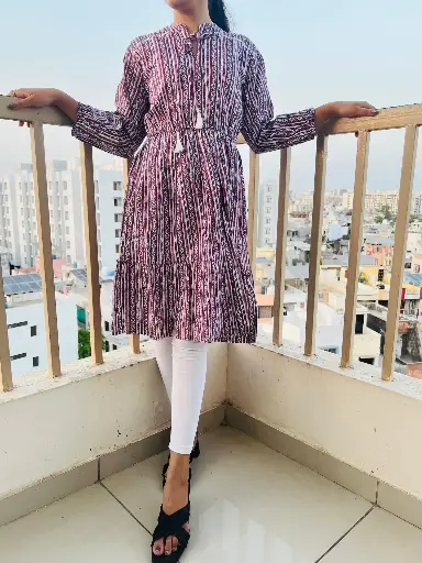 Maroon And White Pattern Kurti